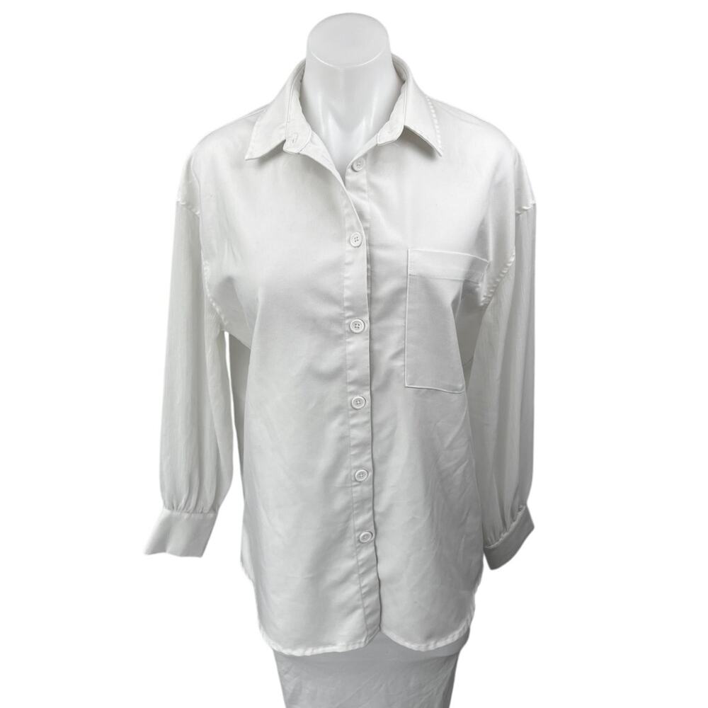 4th & Reckless White Long Sleeve Pocket Collared Button Down Shirt Blouse Top S